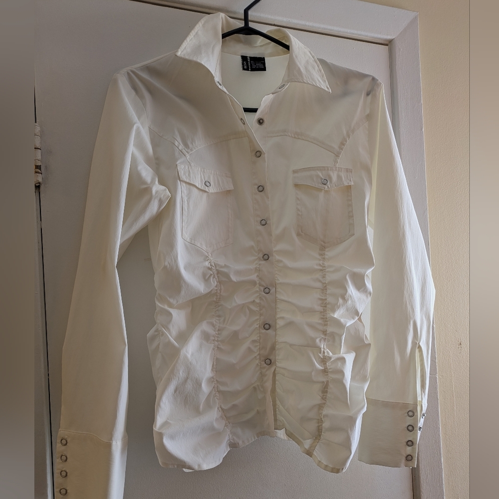 Kenzie Women's Ruched White Blouse US 6